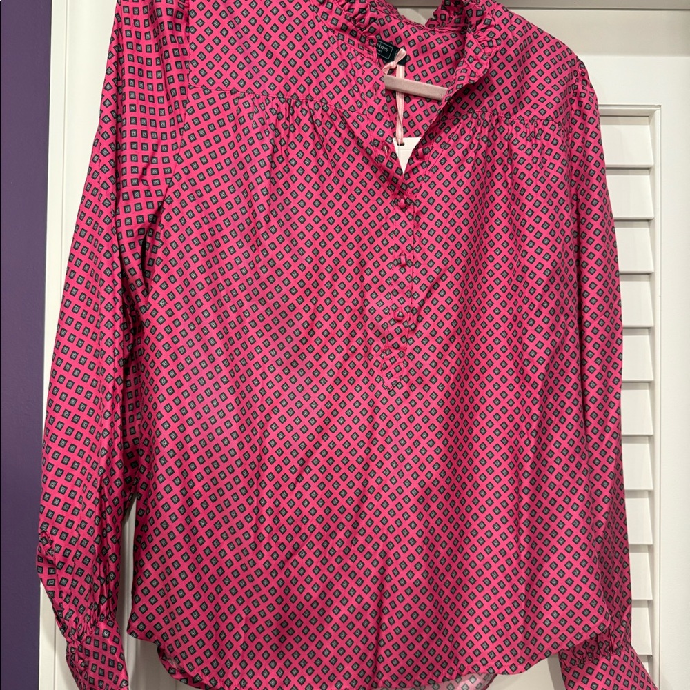 Vineyard Vines NWT Twill Ruffle Collar Popover pink size M